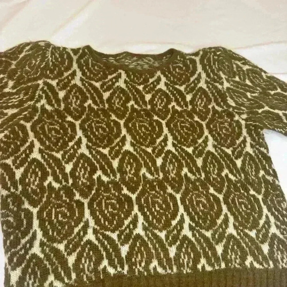 Vintage Warm Wool  Floral Puff Shoulder Ribbed Fall Winter Sweater Unbranded - Picture 5 of 7